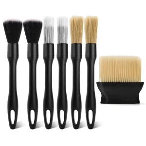 7PCS Ultra Soft Car Detailing Brush Kit - Boar Hair Brushes for Interior & Exter