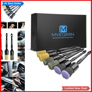 Car Detailing Brush Set 6 Pcs Boars Hair Soft Bristle Interior Exterior Wheel
