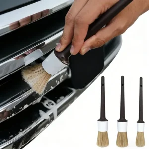 3PCS Car Exterior Interior Detail Brush Boar Hair Bristle Brushes for Car Cleani