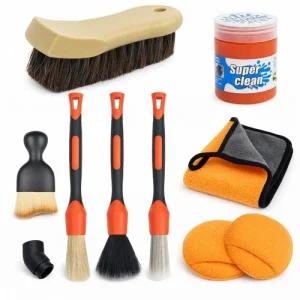 9PCS Car Detailing Brush, Horse Hair and Boar Bristle Brush Set with Elbow Ad...